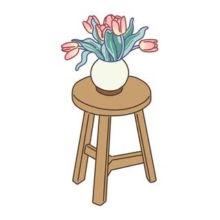 Flowers in a vase on a stool